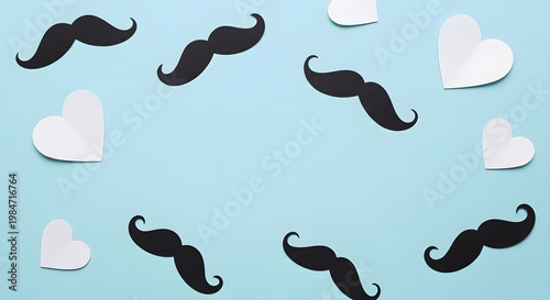 Father's day celebration mustaches and hearts a festive background