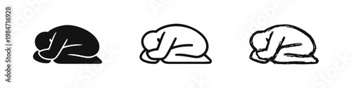 Exhaustion and Depression Icons with Curled Up Figure in Fetal Position