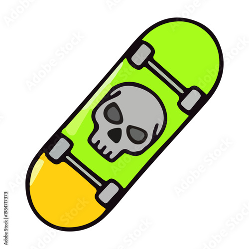 Cartoon Skateboard with Skull Graphic