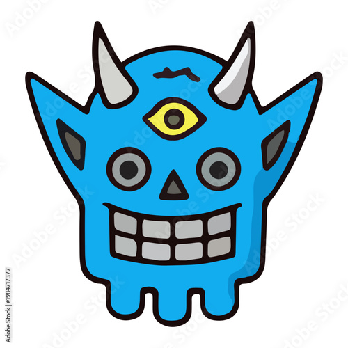 Blue Cartoon Demon Head Illustration