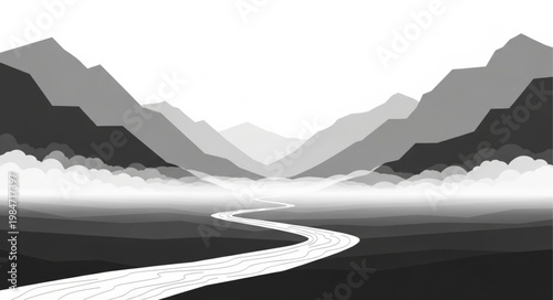 Winding River Meandering Through Serpentine Channel.