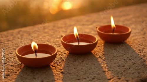Tranquil 4K Video Offering Earthen Diyas Illuminated by Golden Hour Light for Ganga Dussehra Shani Jayanti