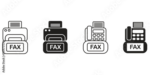 fax machine icon in outline and silhouette style