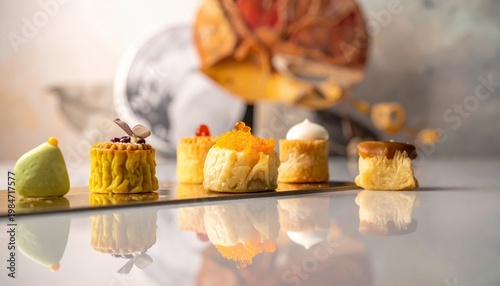 Assortment of delicate and ornate dim sum creations resembling miniature edible delights