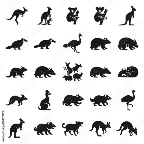 Australian Animals Silhouette Collection kangaroo koala