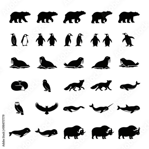 Collection of Arctic and Antarctic Animal Silhouettes