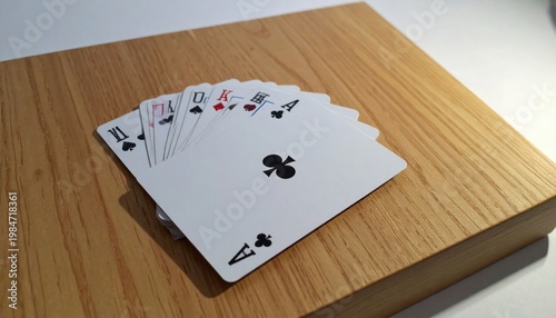 A Fan of Modern Minimalist Playing Cards with Sleek Design and Muted Colors on a Wooden Surface