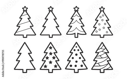 Christmas tree outline icon set, vector illustration.