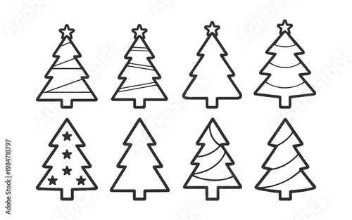 Christmas tree outline icon set, vector illustration.