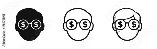 Greed and Financial Vision Icons with Dollar Sign Glasses