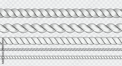 Seamless swaying decorative rope border brush strokes set design for cowboy or sailor , nautical, marine knit banner poster cords