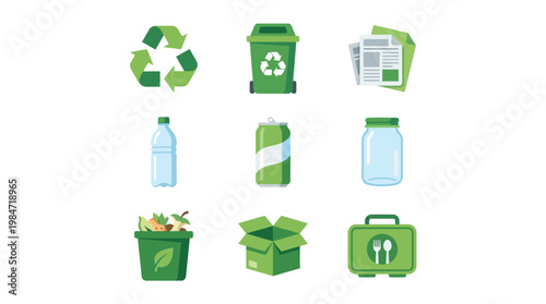 Eco friendly icons depict recycling and reuse