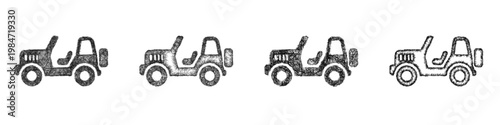 Sketch toy jeep icon design set