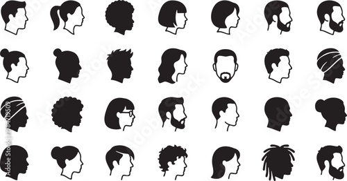 Collection of 20 Modern Human Profile Silhouettes in Minimalist Vector Style.