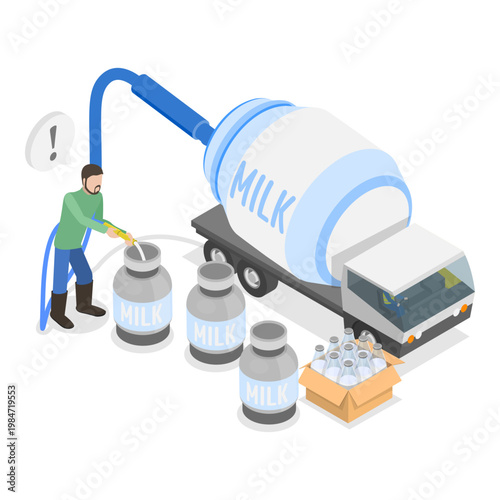 3D Isometric Flat Vector Illustration of Dairy Livestock, Milk Products Production. Item 1