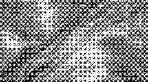 A blurry grayscale image with a figure and diagonal lines in the background dither background