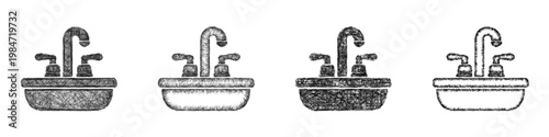 Sketch sink faucet combo icon design set