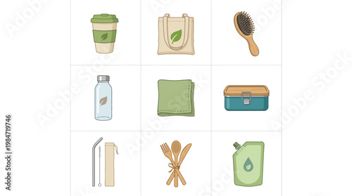 Eco friendly items arranged on table for daily use