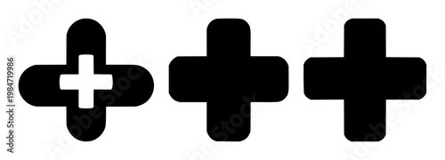 Plus add icon set with solid black plus symbol on white background featuring plus, add, icon elements with graphic and navigation