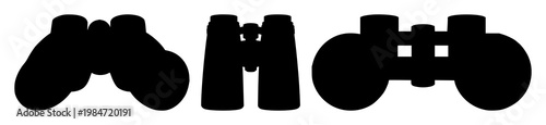 Binoculars set with a solid black icon design featuring binoculars, vision, icons with simple line art and monochrome with bold geometry and clean shape