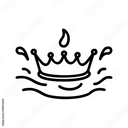 A black line drawing of a crown floating on water with splashes