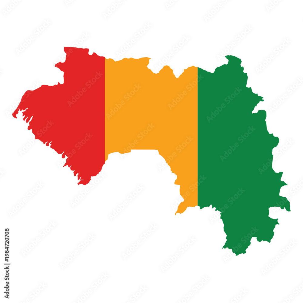 Obraz premium Map of Guinea with its national flag colors