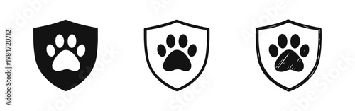 Animal Protection Icon Set - Paw Print inside Shield Vector Graphic