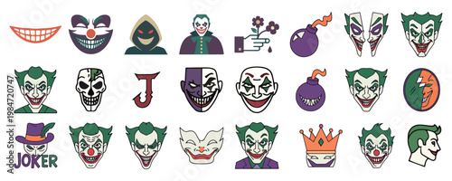 Joker Character Icon Set Collection