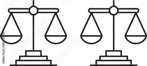 Balanced Justice Scales Icon Set Legal Law Court Symbol Outline Illustration