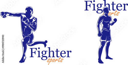 Kickboxer Silhouette Logo with Fighter Sports Typography - Martial Arts Action Vector.