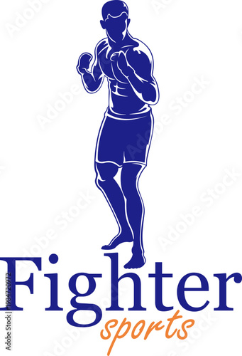 Kickboxer Silhouette Logo with Fighter Sports Typography - Martial Arts Action Vector.