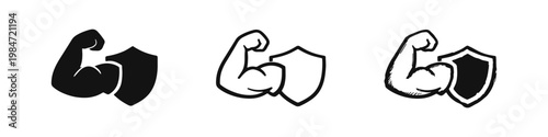 Strength and Security Concept Shield and Bicep Icons