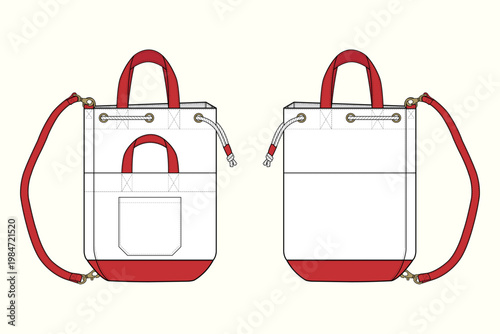 Nautical Drawstring Tote and Backpack Fashion Flat Sketch 