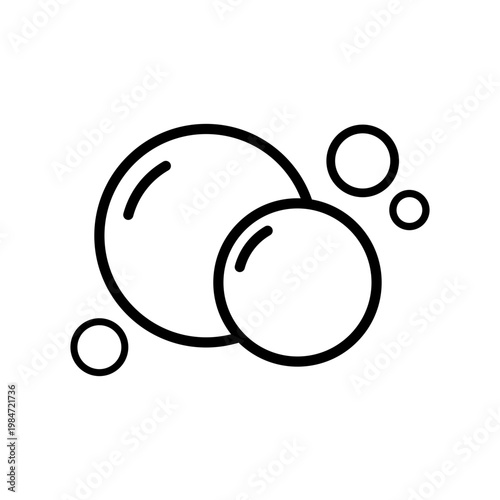 Minimalist line icon of soap bubbles or spheres of varying sizes, representing cleanliness, hygiene, or effervescence.