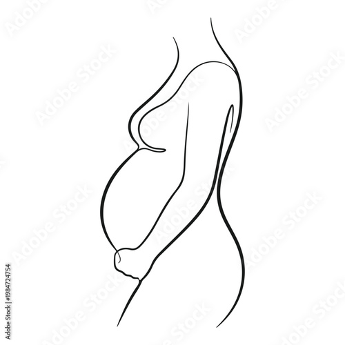 A minimalist line art depicting a pregnant woman in a side profile