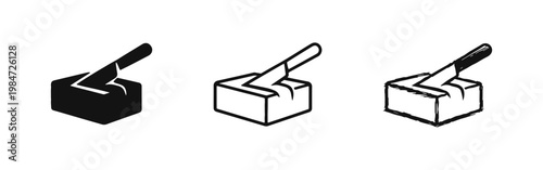 Cutting Butter with a Knife Icon Set in Three Design Styles