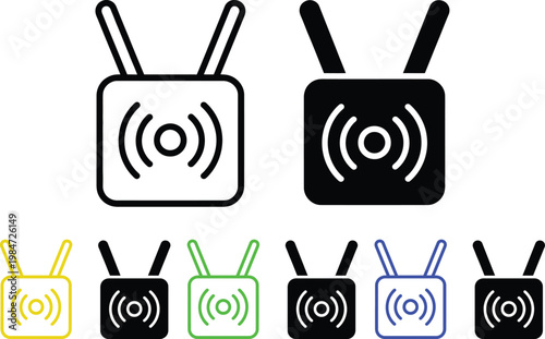 Various wireless router icons with different signal strength and status indicators