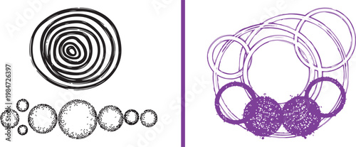 Abstract hand drawn circular vector illustration set with sketchy rings and stippled circles for modern graphic design