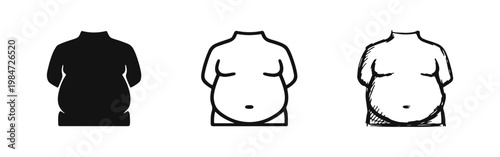 Obesity and Overweight Torso Icon Set in Three Graphic Styles