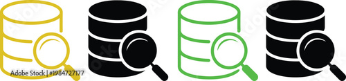 Four stylized database icons with magnifying glasses for data searching illustration