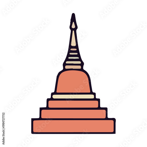 Orange Buddhist Temple Illustration
