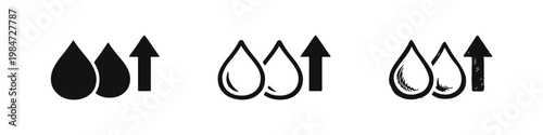 Increasing Water Supply and Rainfall Icons with Drops and Up Arrow