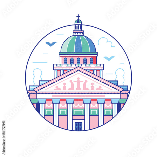 Paris Pantheon Landmark Building Circle Line Icon