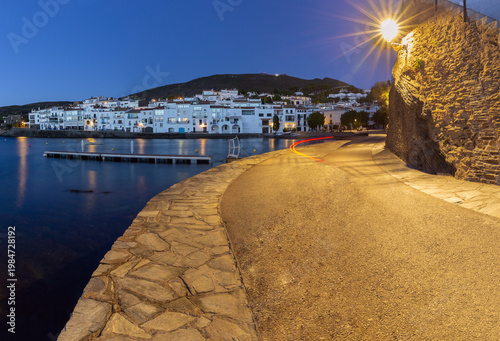 Waterfront road at dawn in Cadaques, Catalonia, Spain