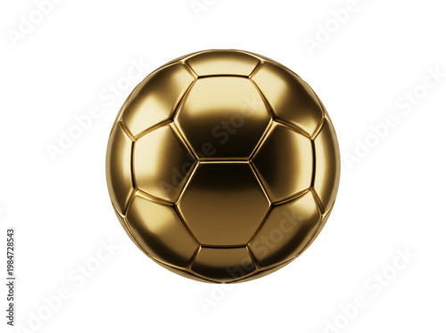 Golden Soccer Ball 3D Render Realistic Metallic Football Award for Champion Trophy or Sports Marketing Design Icon isolated on transparent background