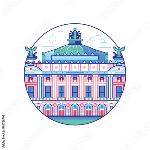 Paris Opera Garnier Landmark Circle Line Icon