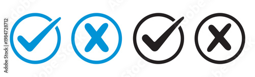 Check mark icons button set, yes or no checkmark sign check box icon right wrong buttons black tick cross symbol