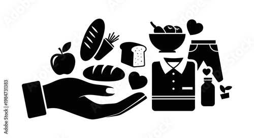 Donation and charitable giving concept icon showing basic needs.