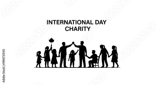 Silhouette illustration of diverse group of people celebrating International Day of Charity.