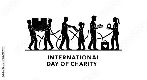 Silhouette illustration of people engaging in community service and charity work.